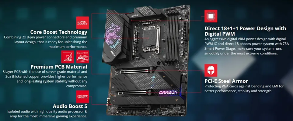 MSI MPG Z690 Carbon WiFi Gaming Motherboard Features